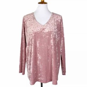 J. Jill Pink Crushed Velvet V-neck Top Sz. M